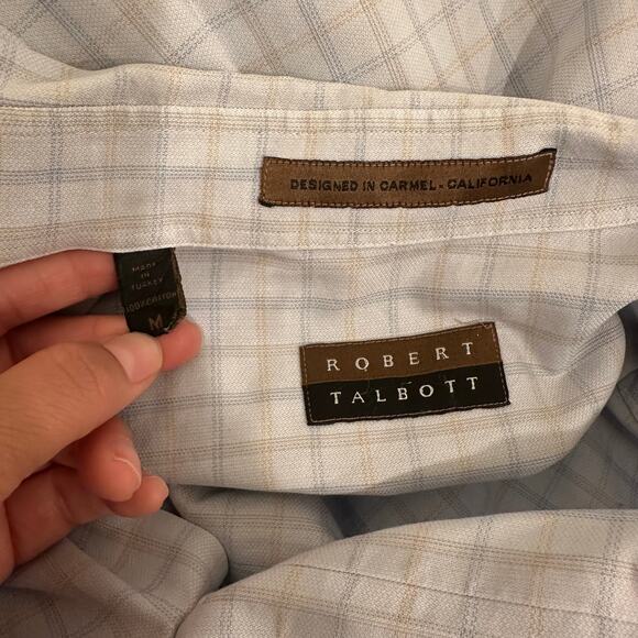 Robert Talbott Men's Blue Long Sleeve Button Down Carmel Cotton Medium Shirt - Picture 5 of 7